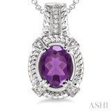 Silver Oval Shape Gemstone & Diamond Pendant