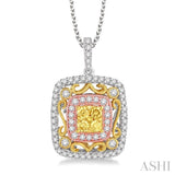 3/4 Ctw Round Cut Diamond Pendant in 14K Tri color Gold with Chain
