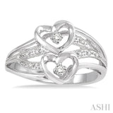 Silver Twice Heart Shape Diamond Fashion Ring