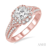 3/4 Ctw Diamond Engagement Ring with 1/3 Ct Princess Cut Center Stone in 14K Rose Gold