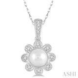 6x5 MM Cultured Pearl and 1/20 Ctw Round Cut Diamond Pendant in 10K White Gold with Chain