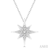 1/6 Ctw Star Charm Round Cut Diamond Pendant With Link Chain in 10K White Gold