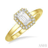 1/3 ctw Round Cut Diamond Engagement Ring With 1/4 ctw Emerald Cut Center Stone in 14K Yellow and White Gold