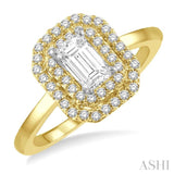 1/2 ctw  Emerald Cut Center Stone 3/4 ctw Round Cut   Diamond Ladies Engagement Ring in 14K Yellow and White Gold