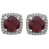 Round 4-Prong Halo-Style Birthstone Stud Earrings