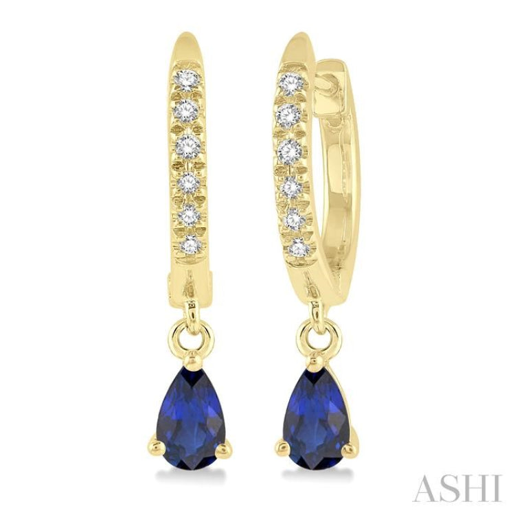 Pear Shape Gemstone & Petite Diamond Huggie Fashion Earrings