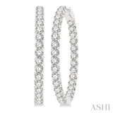 10 ctw Round Cut Diamond In & Out 1 1/2 Inch Hoop Earrings in 14K White Gold