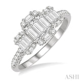 7/8 ctw Tri-Mount Fusion Baguette and Round Cut Diamond Engagement Ring in 14K White Gold